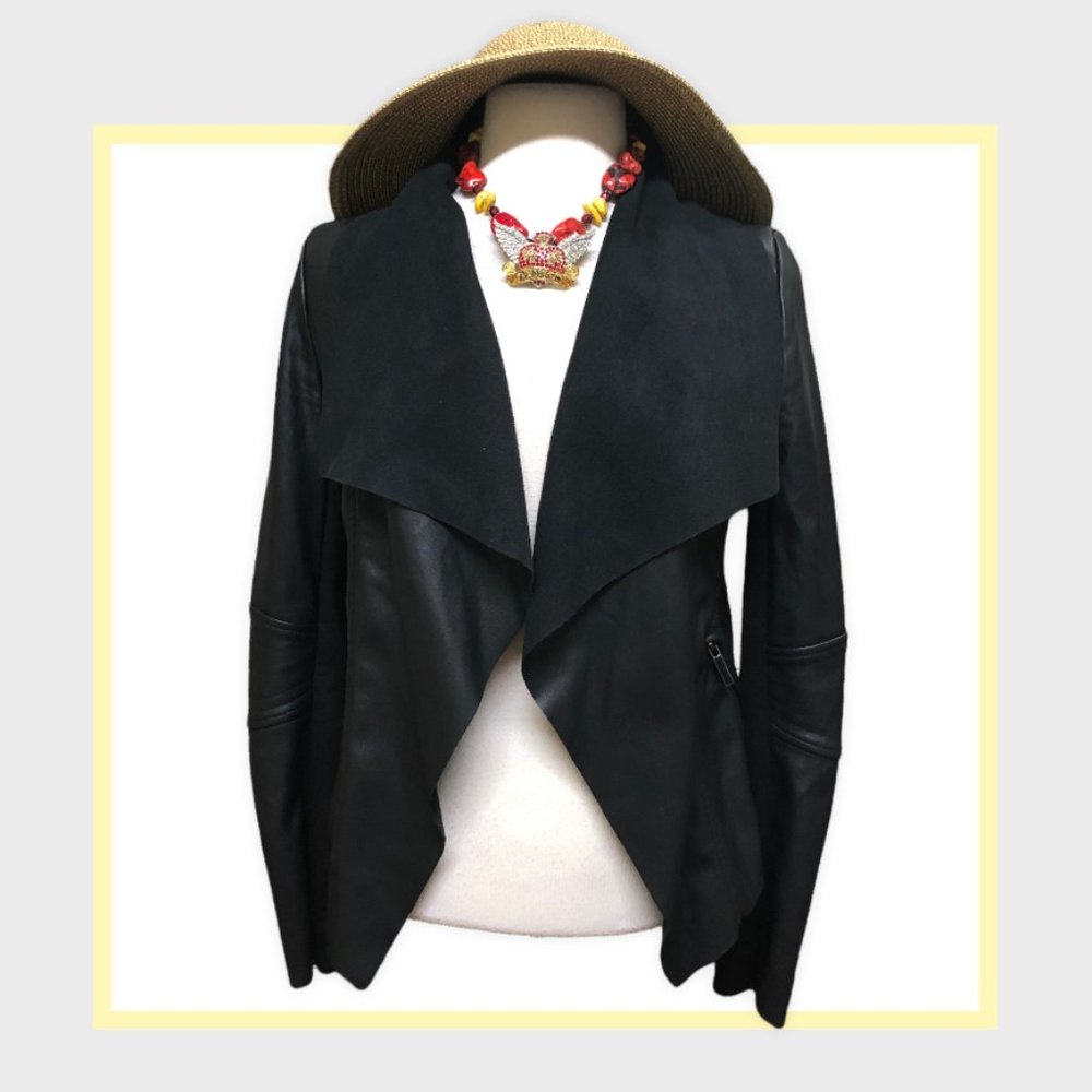 Le Chateau Women's Jacket Black Vegan Leather Cascade Front Size XXS